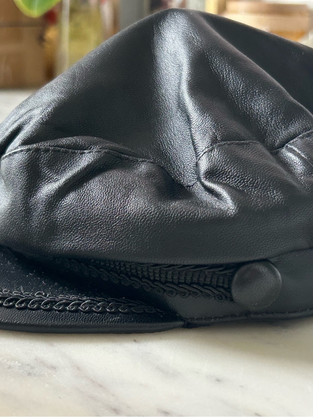 Zara Women’s Black Leather Baker Boy Cap